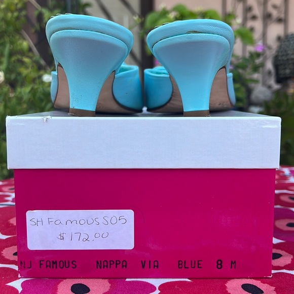 Lilly Pulitzer Baby Blue Nappa Kitten Heel Sandals Made in Italy - Picture 4 of 16